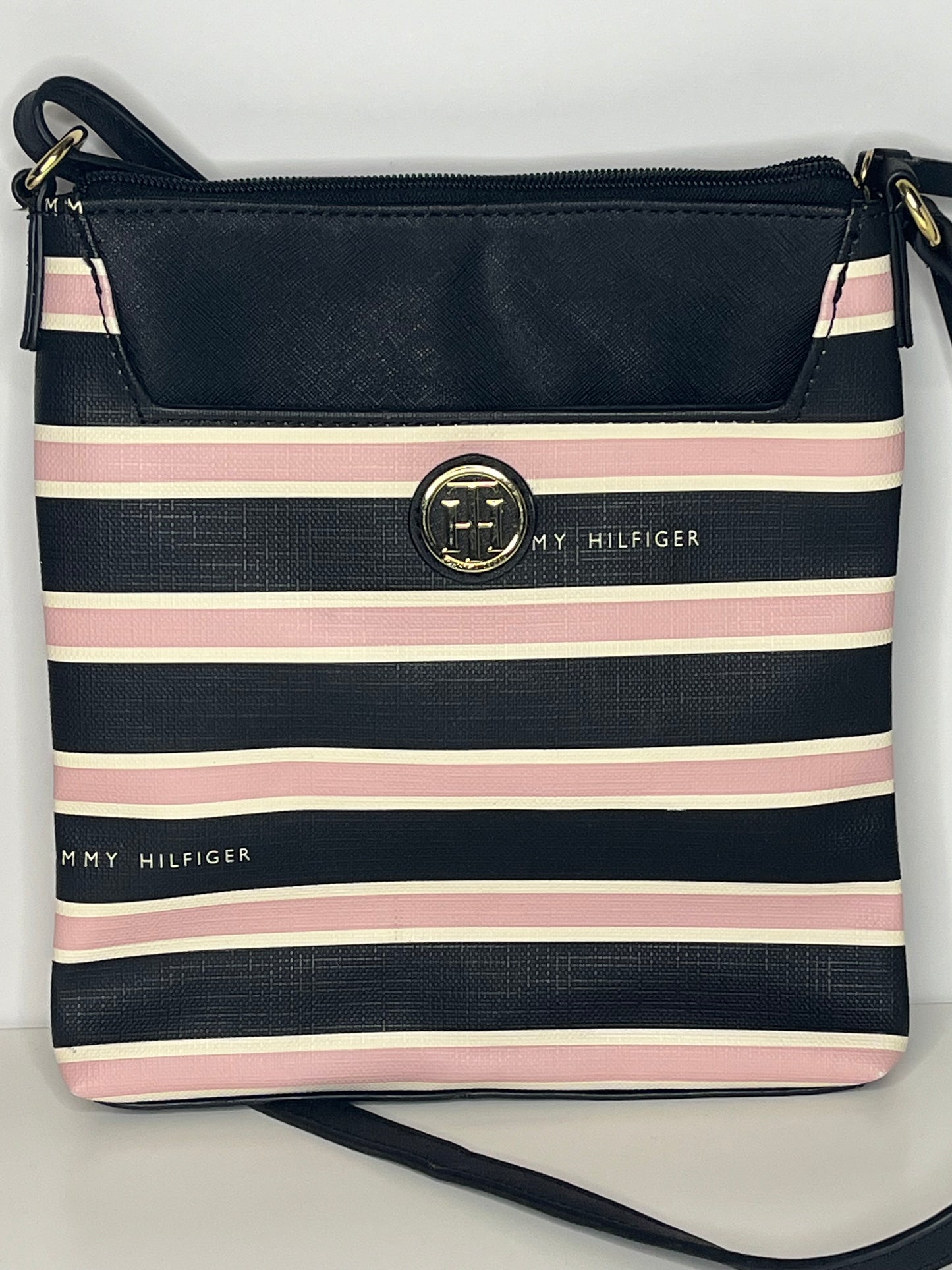 Tommy Hilfiger Classic Pink Striped Crossbody Purse 9" x 8"