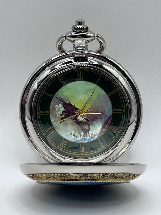Franklin Mint Collector's Pocket Watch Alaskan Chilkat Bald Eagle Preserve Edition