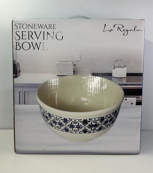 Le Regalo Stoneware Off White & Blue Oven to Table Serving Bowl New in Box