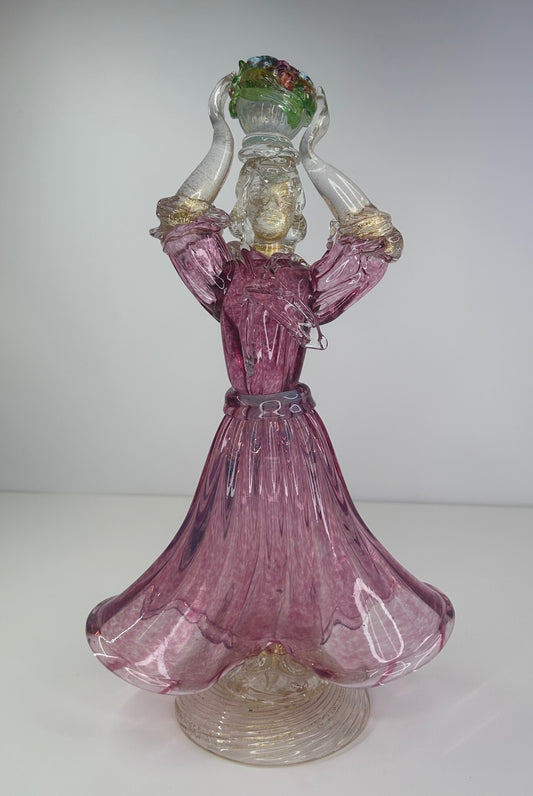 Ercole Barovier Vintage 1930s-1960s Murano Glass Venetian Woman With Fruit Basket on Head