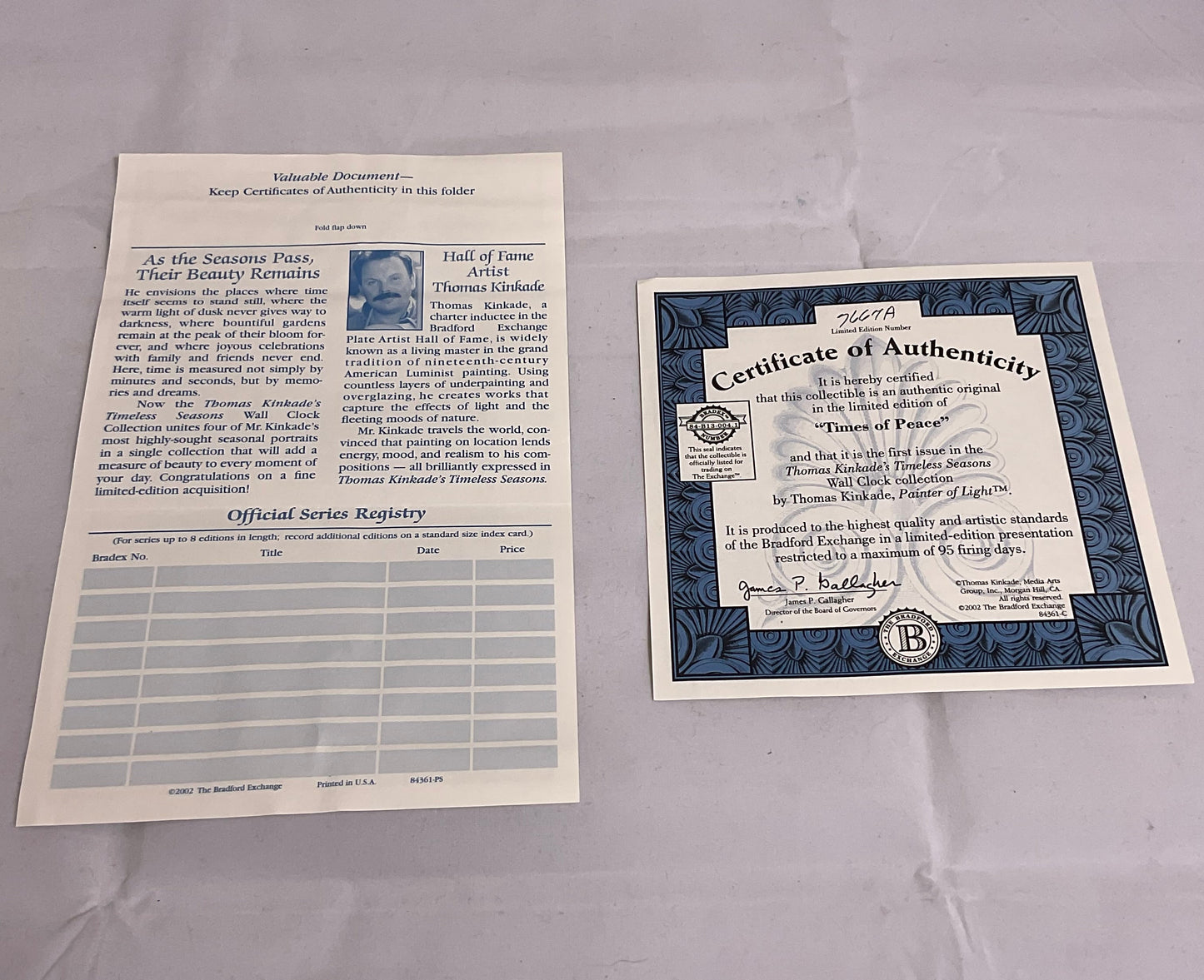 Thomas Kinkade "The Light of Peace" Vintage Limited Edition Porcelain Plate with COA.