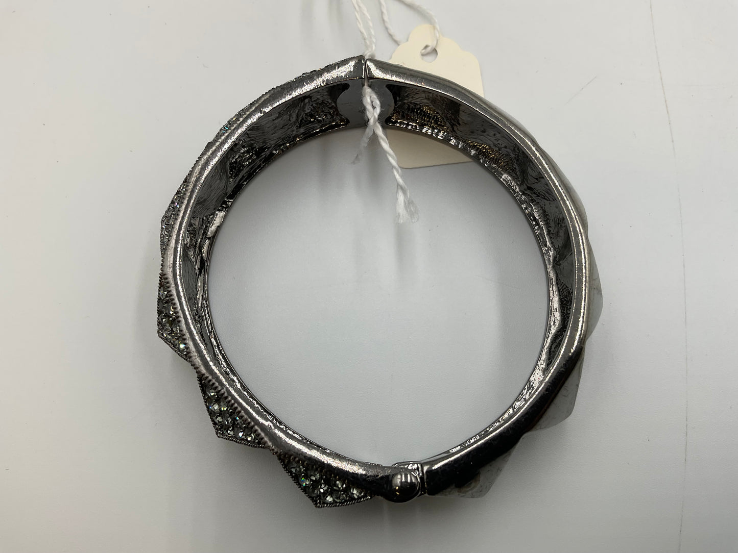 Silver Tone Hinged Bracelet with Crystal Stones