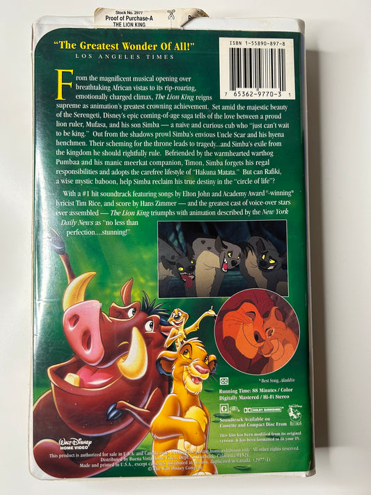 The Lion King Walt Disney Masterpiece Collection VHS