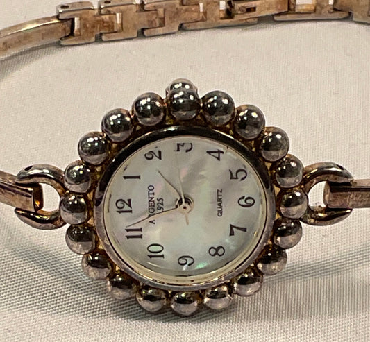 Argento Sterling Silver .925 White Mother of Pearl Dial Quartz Women's Watch New Battery