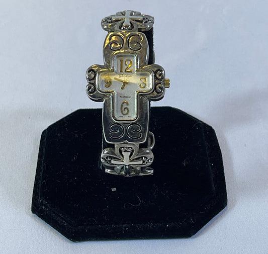 Geneva Platinum Silvertone Cross Shaped Women's Watch #8514