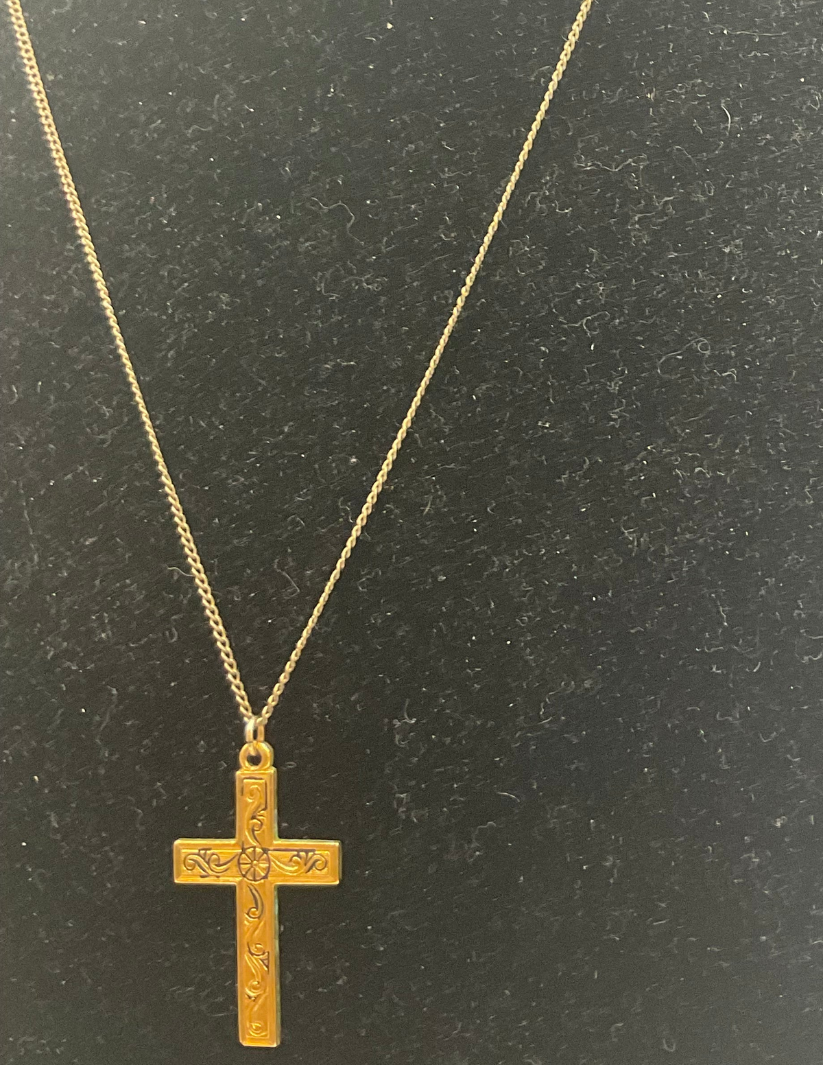 yellow gold-tone engraved Latin cross pendant necklace