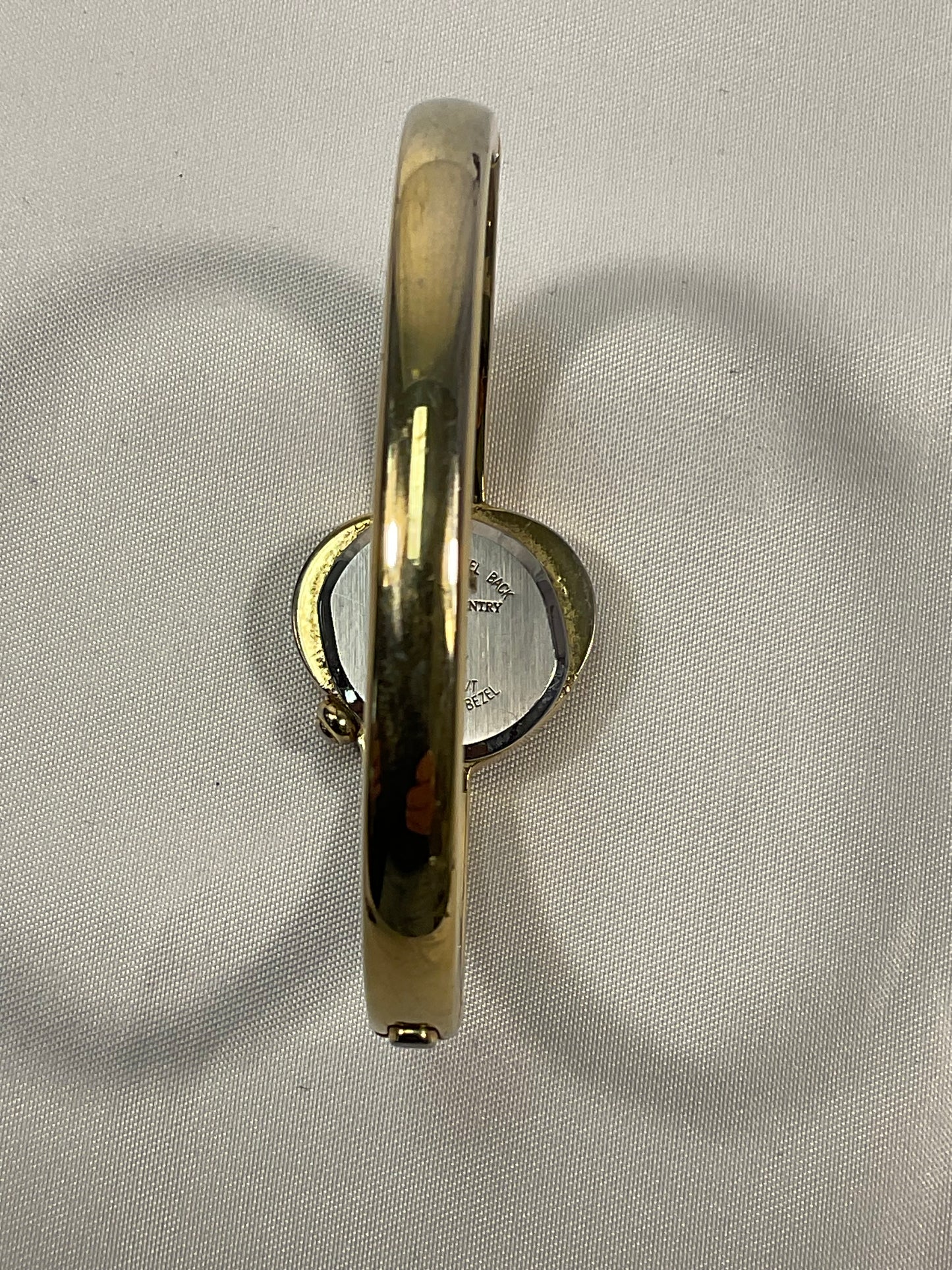 Sarah Coventry Heart Shape Jeweled Goldtone Hinged Bracelet Style Stainless Steel Women's Watch