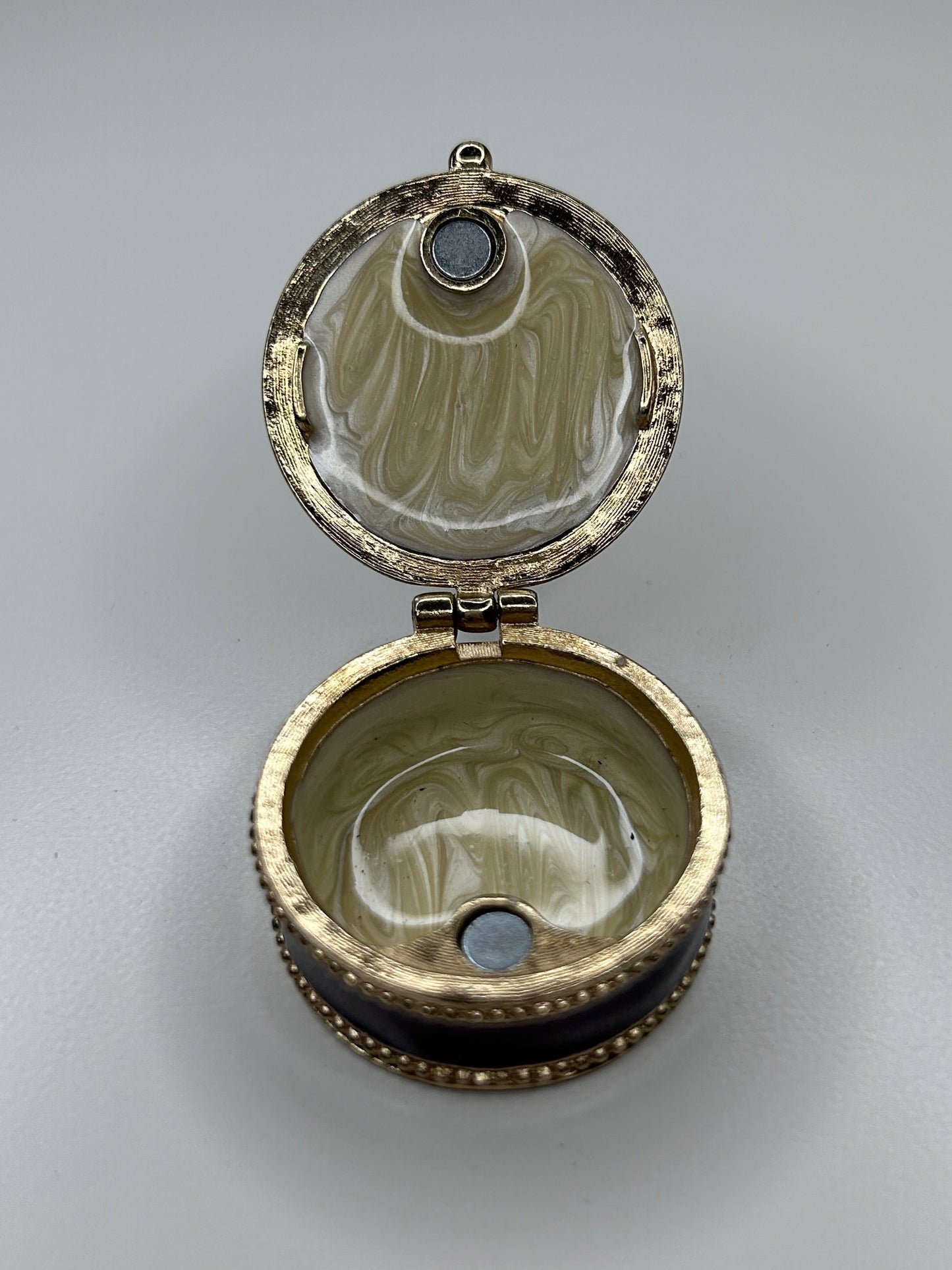 Elephant Pill Box Burgundy and Gold Enamel with Magnetic Closure 1.5" Diameter