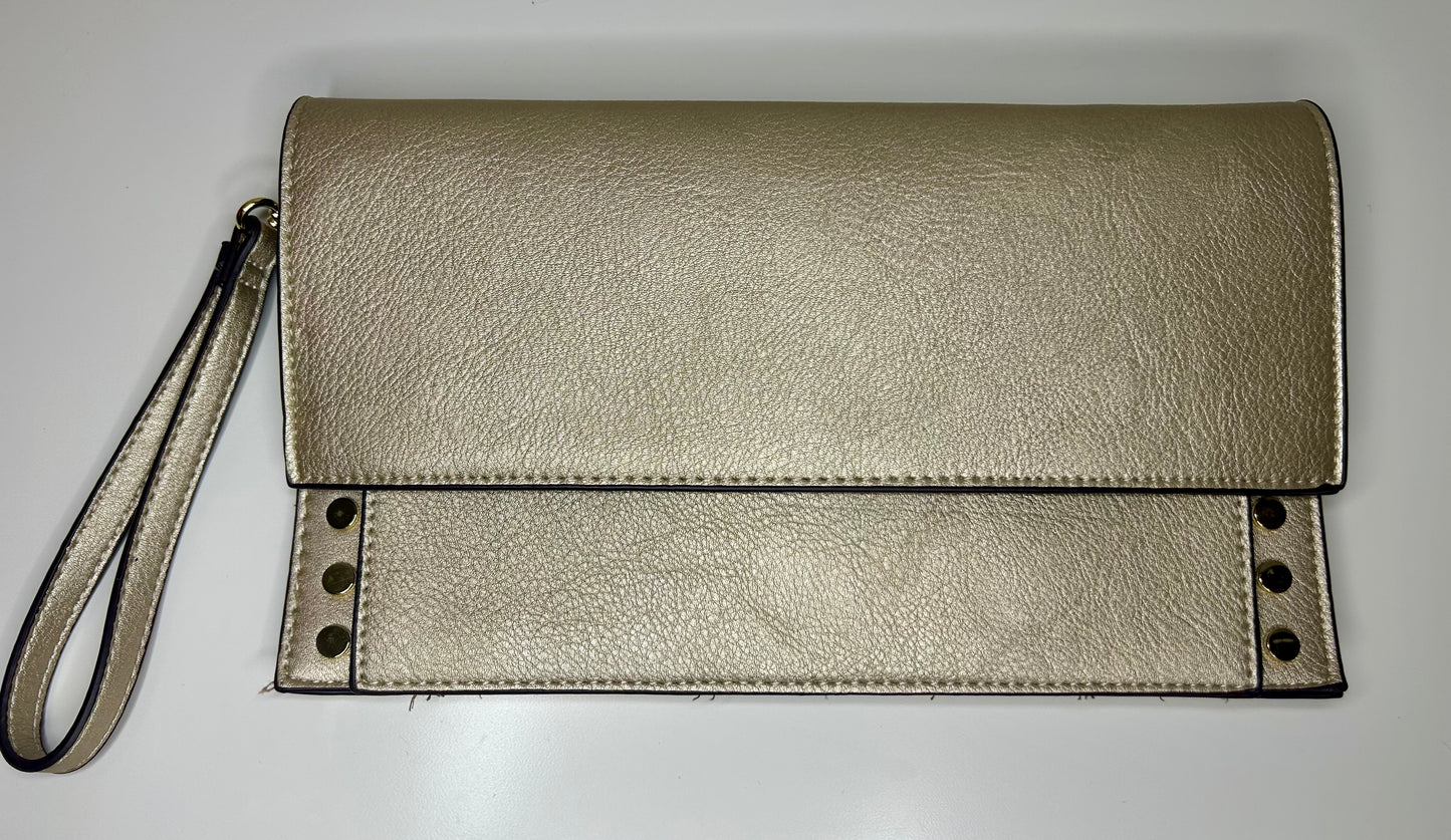 Chico’s Gold Shimmer Shaylee Clutch Handbag Purse Gold