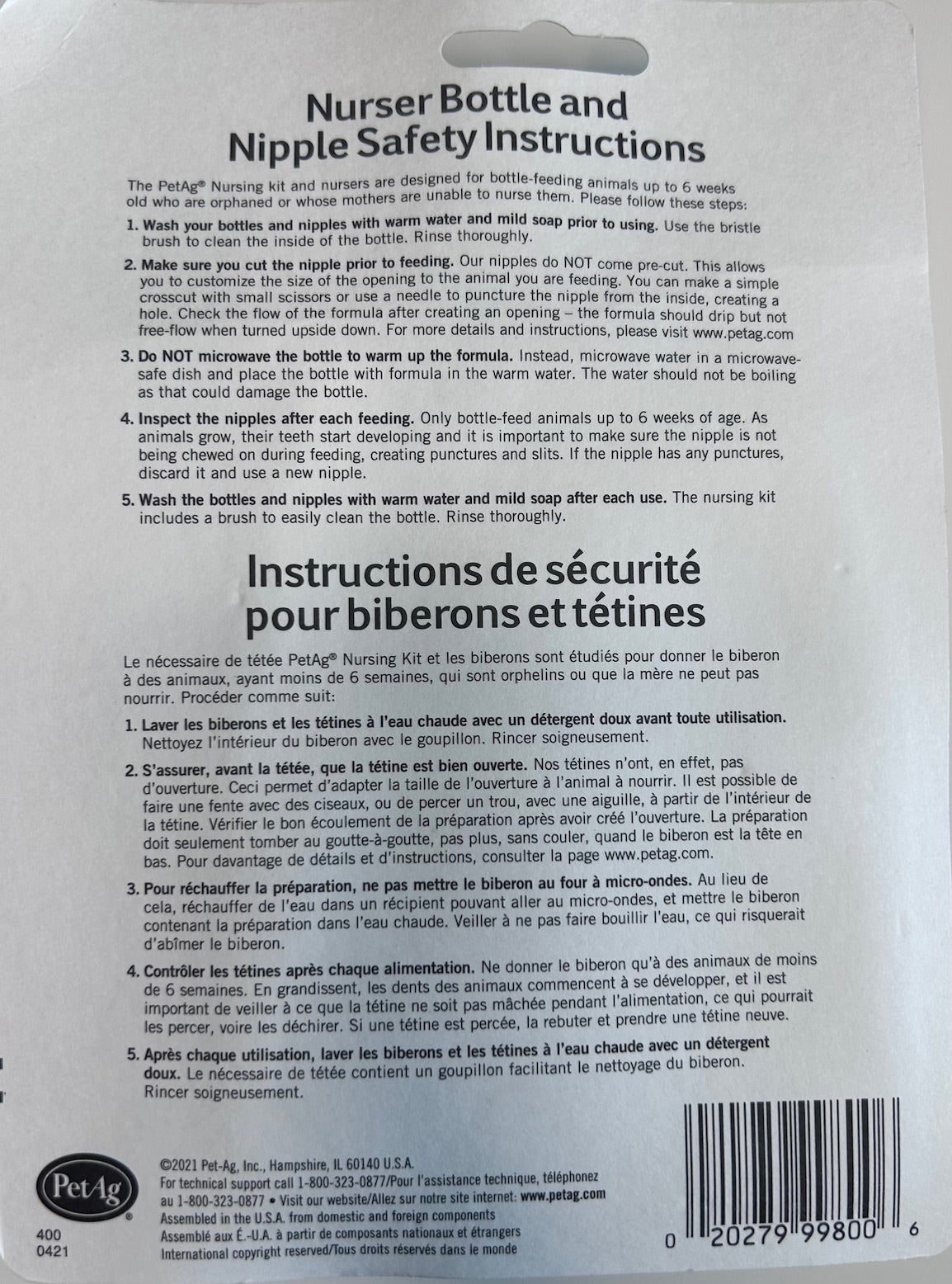 Pet-Ag Nursing Kit for Small Animals 2 oz Bottle Cap 5 Nipples Cleaning Brush New in Box Sealed