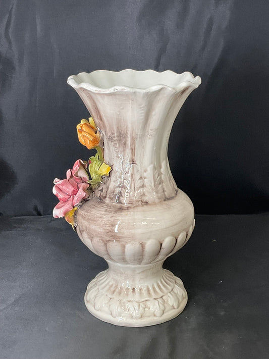 Capodimonte Porcelain Floral Designed Flower Vase Vintage
