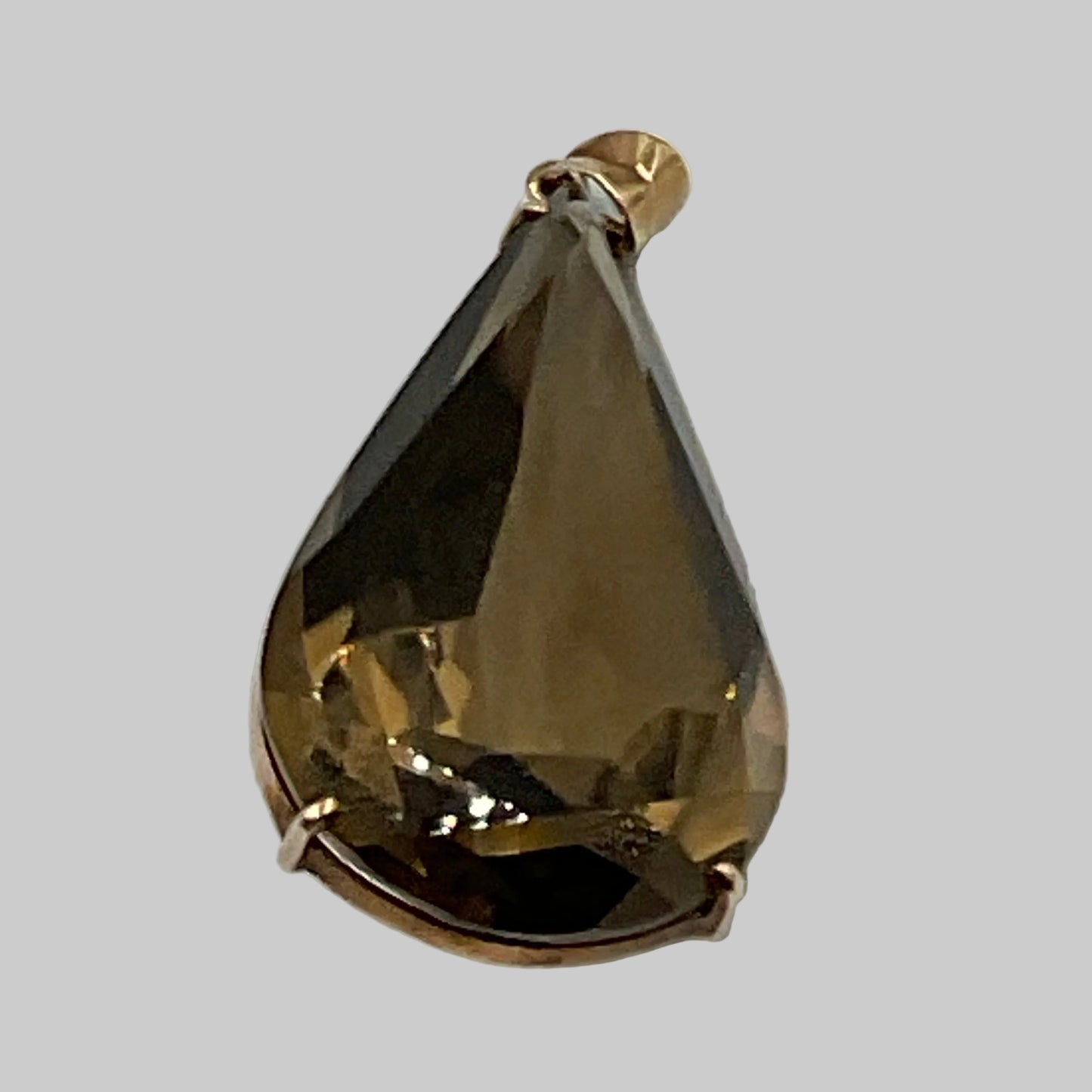 14K Gold Marked Smokey Quartz Pear Cut Gemstone Pendant 23.9g