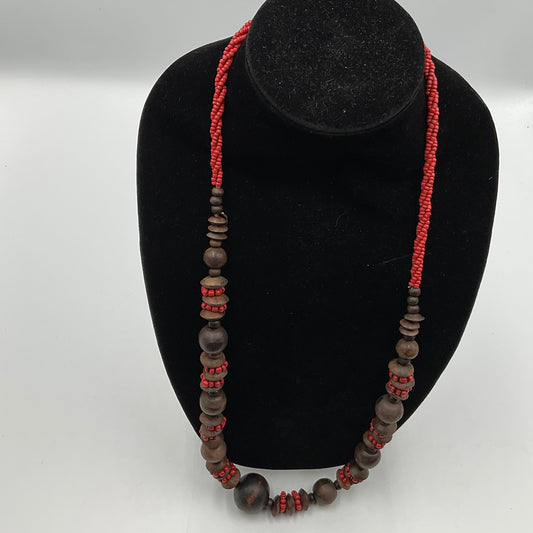 Red/Brown Ball Design Beaded Necklace