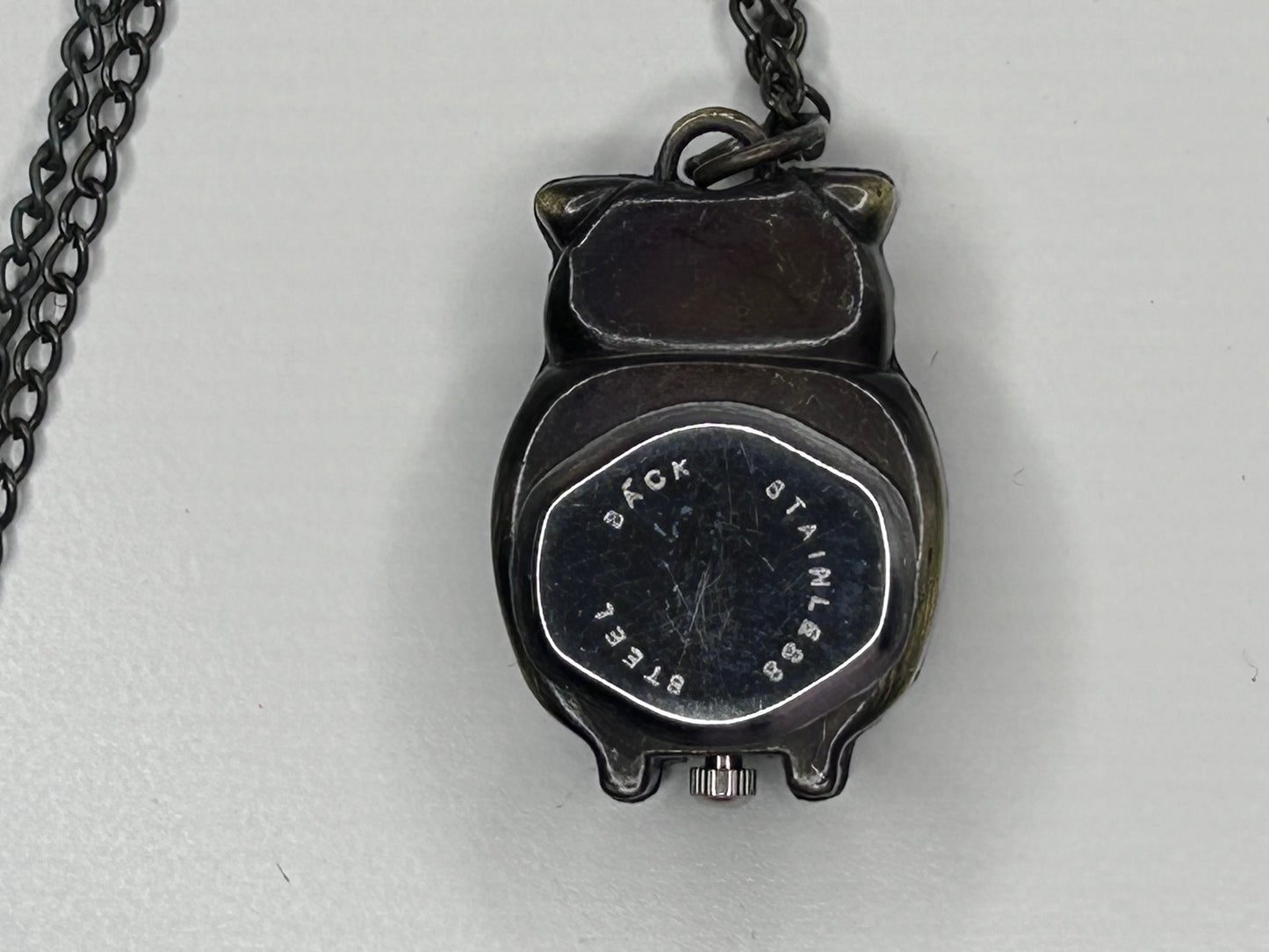 Owl Mini Clock Watch Pendant Stainless Steel Chain Necklace