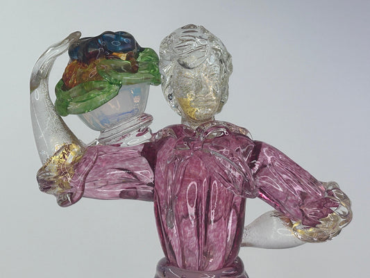 Ercole Barovier & Toso Vintage 1930-1960 Murano Glass Venetian Man Fruit Basquet Basket