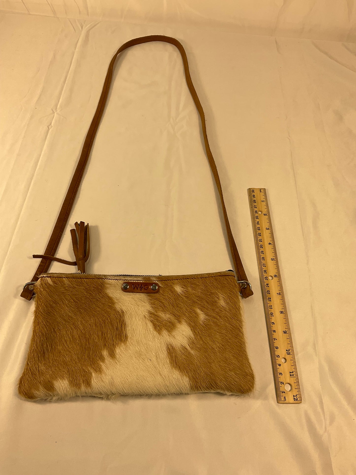 Wild Goose Cow Hide Crossbody Purse - Brown and white