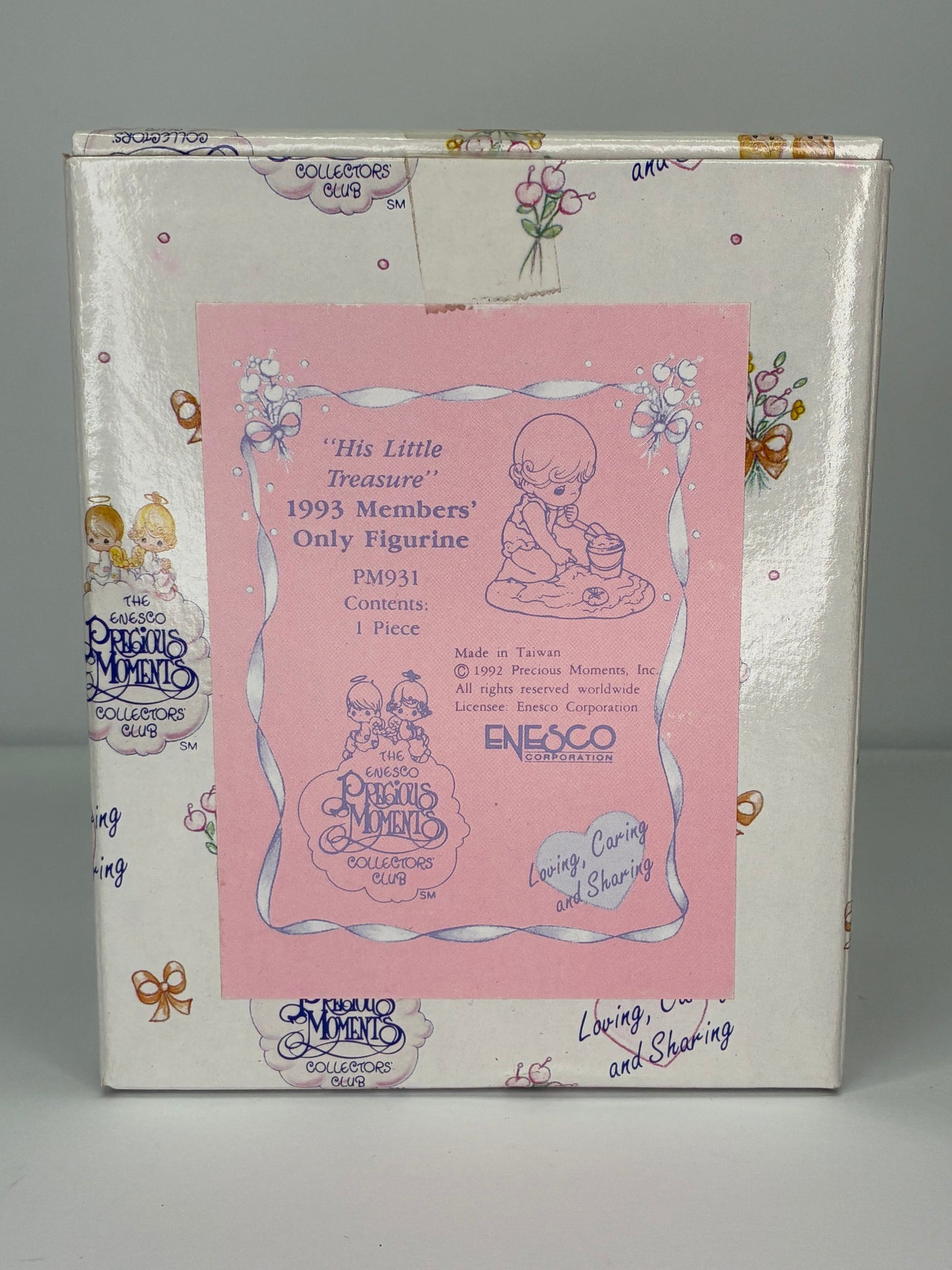 Precious Moments Vintage 1993 Members Only Figurine His Little Treasure Hand Painted Porcelain Collectible Figurine Original Box