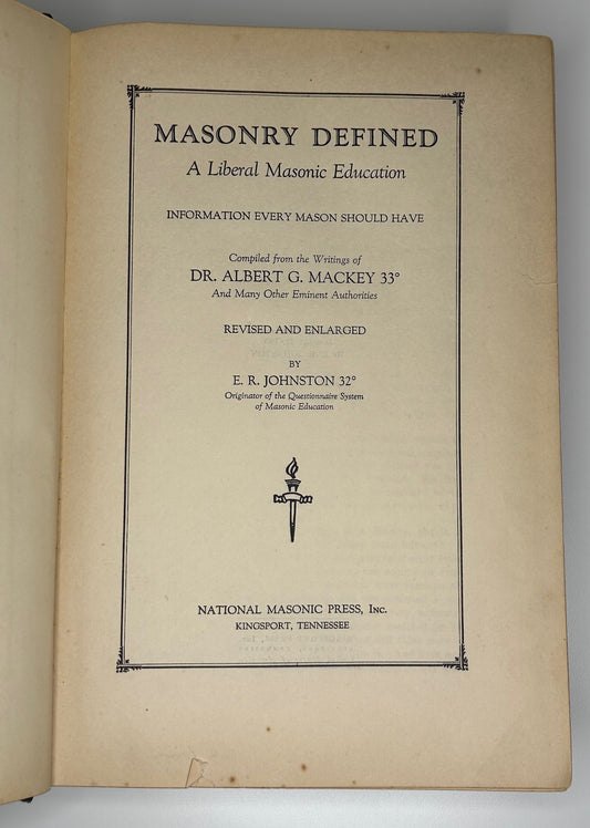 Masonry Defined Leather Hardcover Vintage Jan 1930