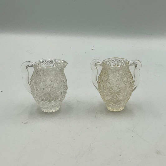 Matched Pressed Glass Toothpick Holders Mini Creamer and Sugar Jar set Clear