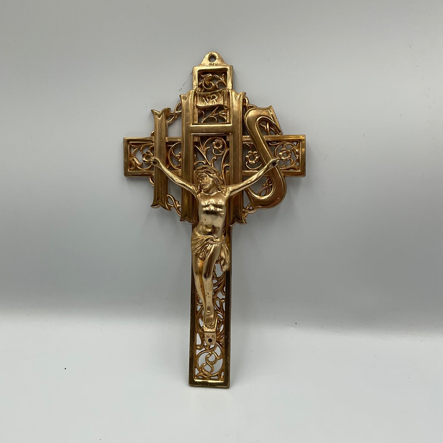 Pewter Filigree IHS Cross Crucifix 9.5 inches tall