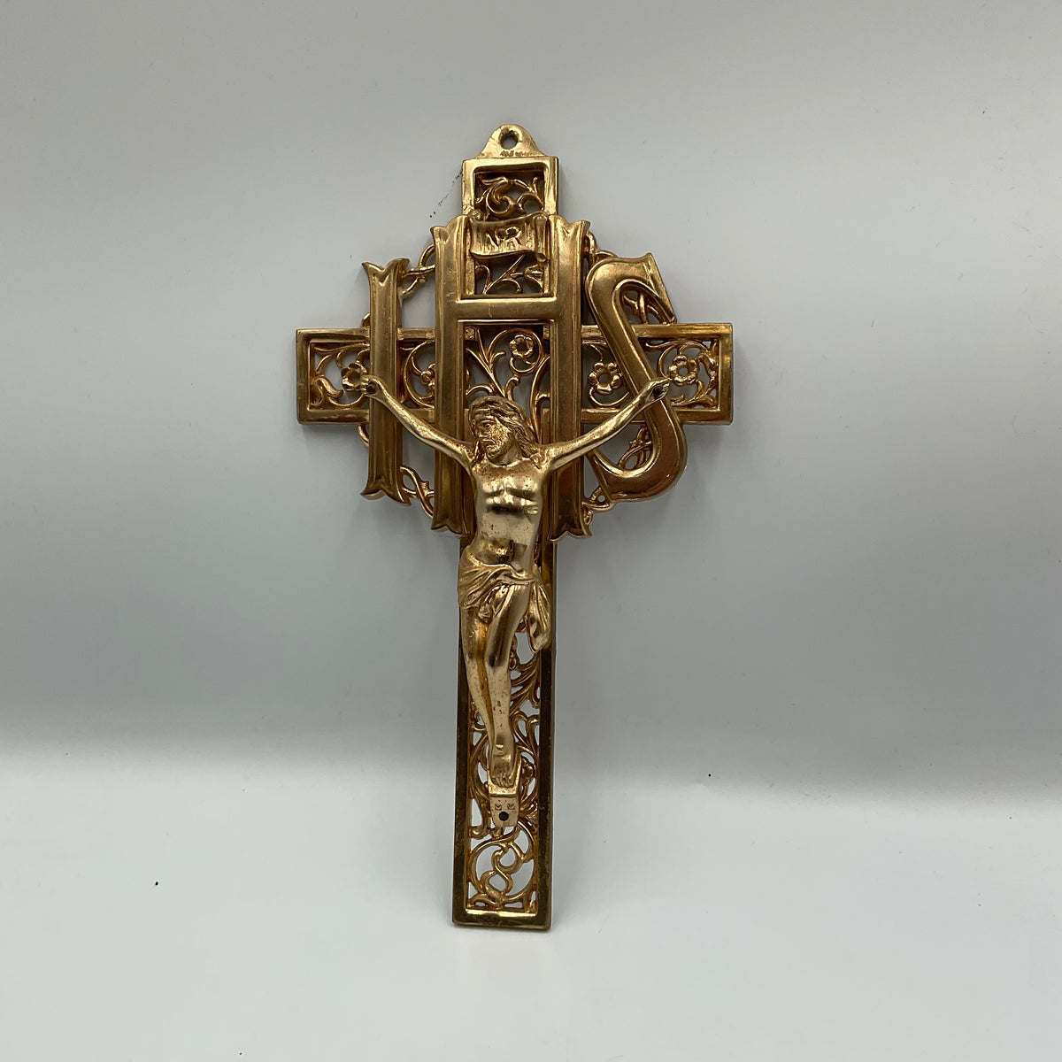 Pewter Filigree IHS Cross Crucifix 9.5 inches tall