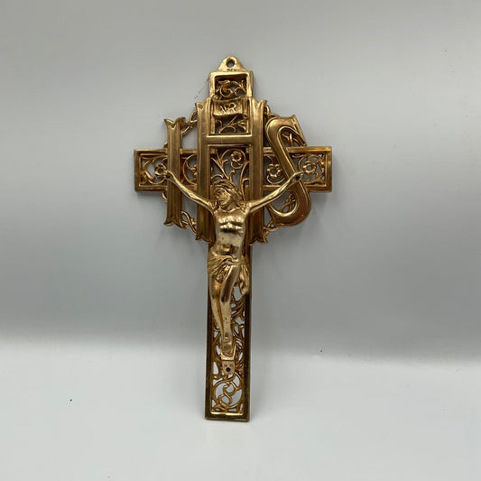Pewter Filigree IHS Cross Crucifix 9.5 inches tall
