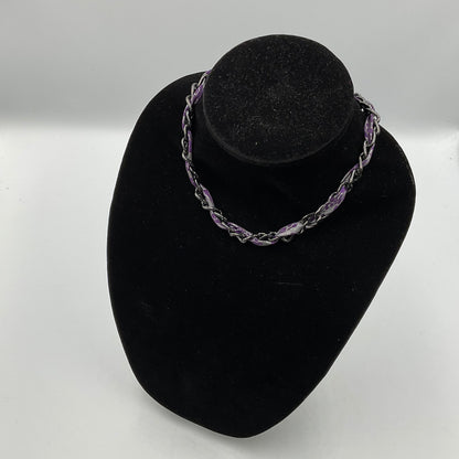 Purple Fabric Threaded Chain Necklace