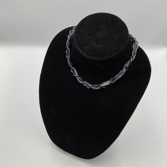 Purple Fabric Threaded Chain Necklace