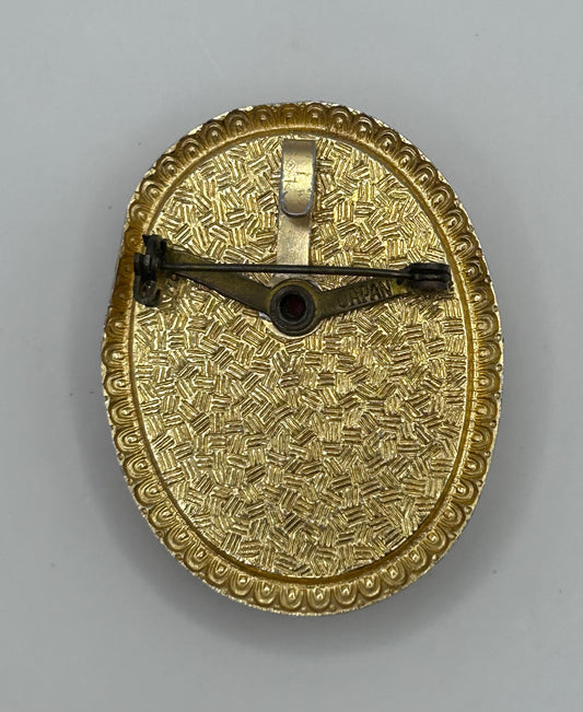 Victorian Woman Style Cameo Brooch Antiqued Gold Tone Pin Peach White Bust