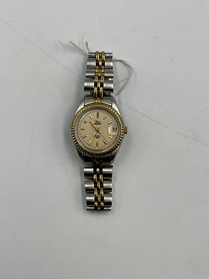 Vintage Timex Two Tone Quartz Watch Champagne Dial Date New Battery Working