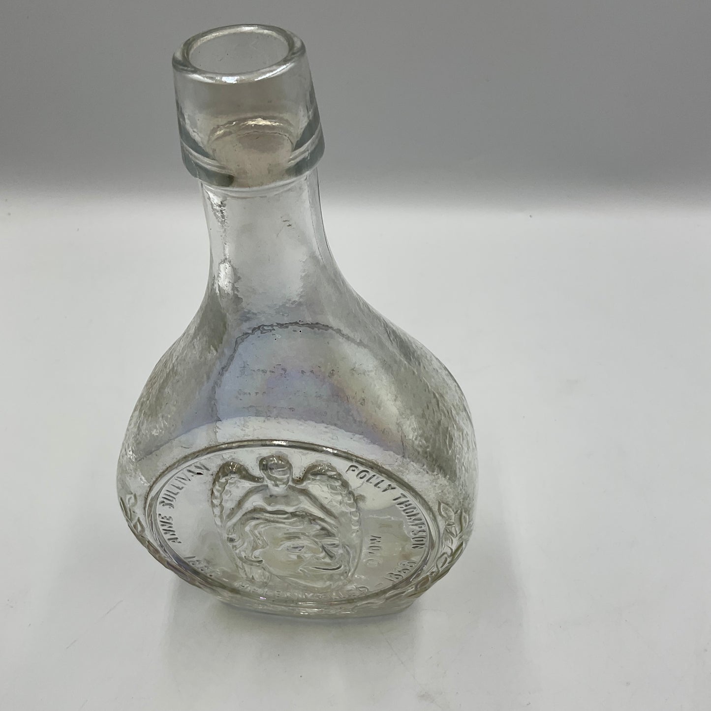 Vintage Wheaton Helen Keller Iridescent Carnival Glass Bottle