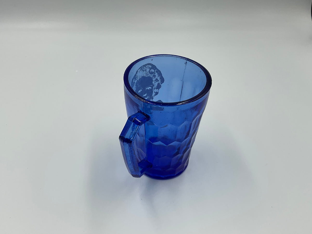 1930s Shirley Temple cobalt blue depression glass child’s mug