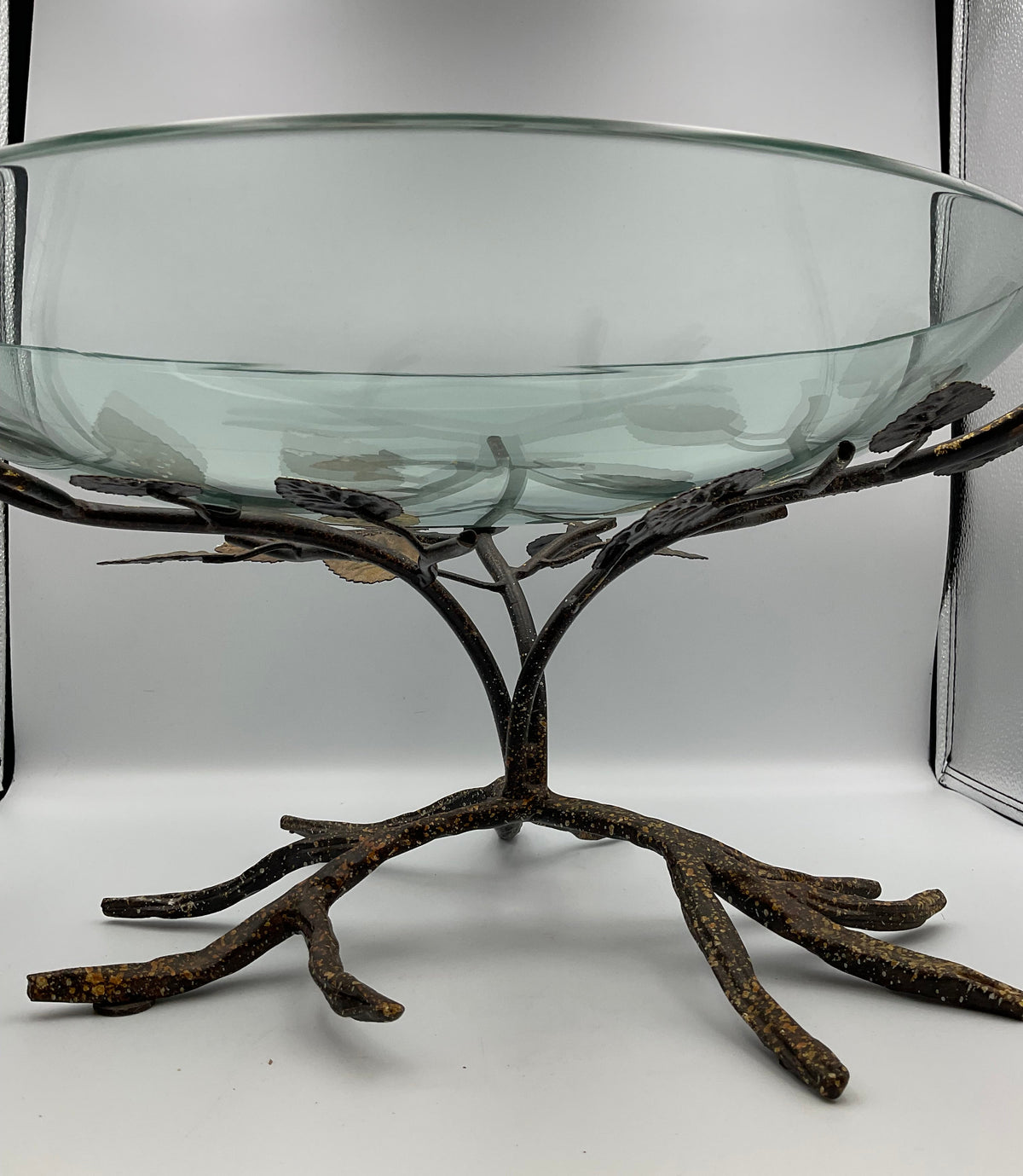 Kensington Oversized Art Glass Bowl with Twig Leaves Base Stand