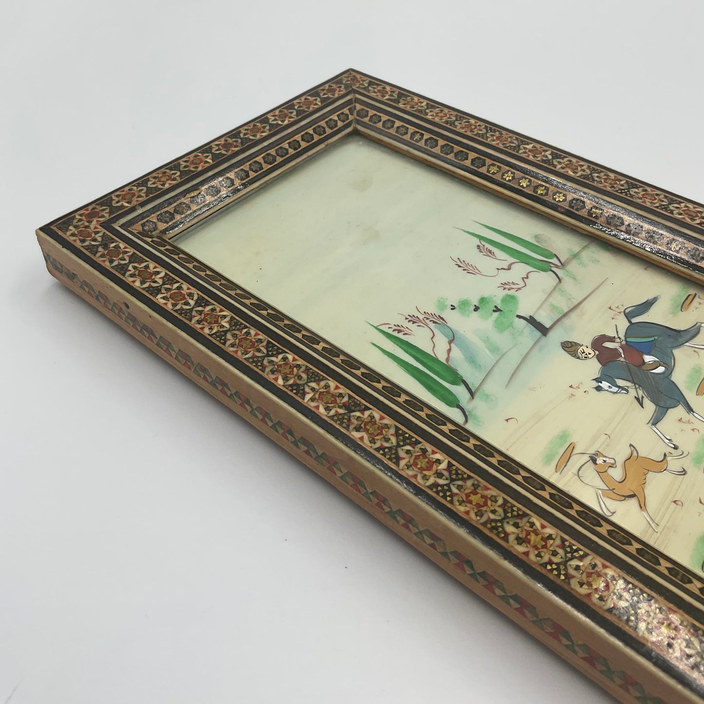 Persian Hunting Scene Vertical Framed Painting