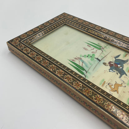 Persian Hunting Scene Vertical Framed Painting
