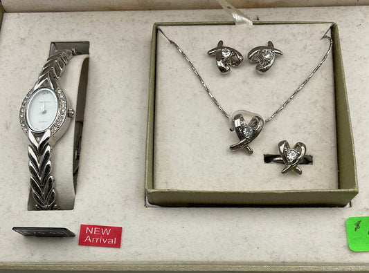 Cote D’ Azur Jewelry Gift Set Watch Necklace Ring and Earrings New in Box