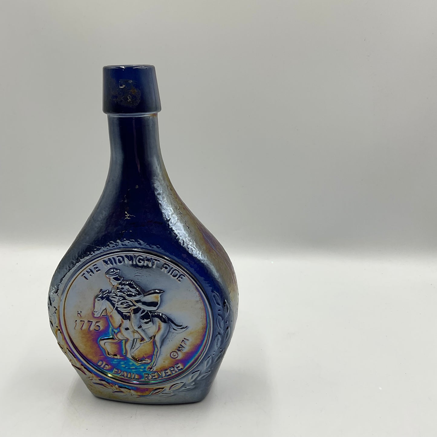 Vintage Wheaton Blue Iridescent Carnival Glass Bottle