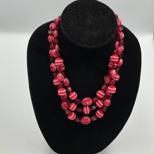 Red/Pink Bead & Stone Necklace
