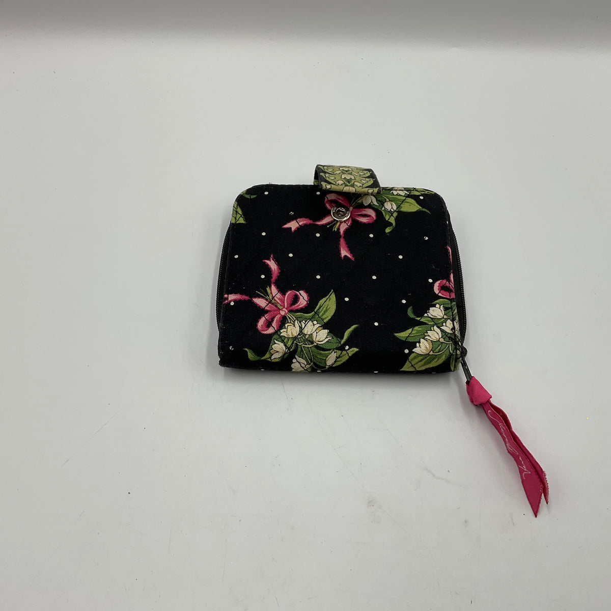 Vera Bradley Quilted Mini Wallet Black with Flowers And Ribbons