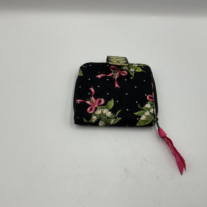 Vera Bradley Quilted Mini Wallet Black with Flowers And Ribbons