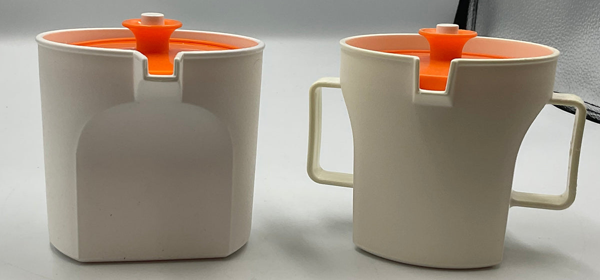 Vintage Tupperware 1414 1415 Sugar Creamer Set Orange Lids Retro