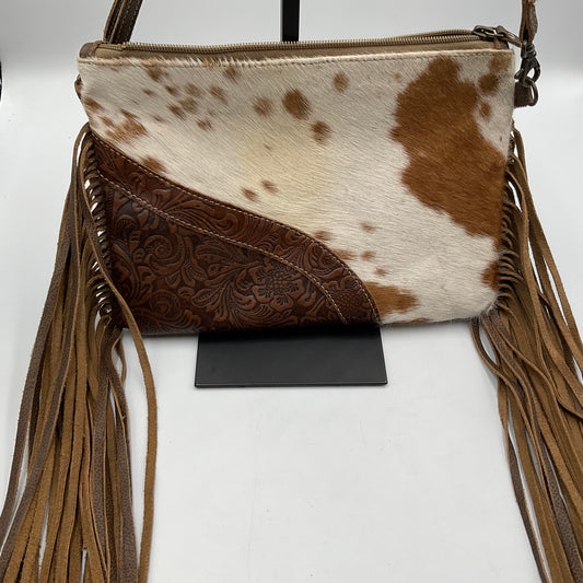 Myra Bag Cowhide White and Brown over the Shoulder Crossbody Purse.