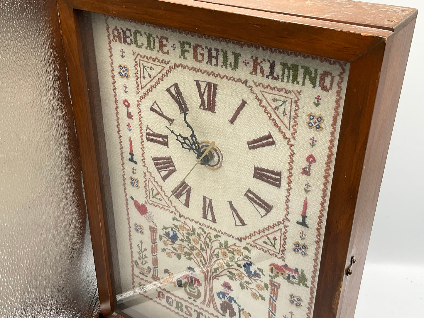 Vintage Framed Cross-Stitch Sampler Quartz Wall Clock