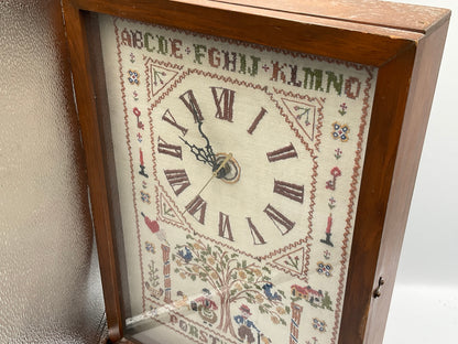 Vintage Framed Cross-Stitch Sampler Quartz Wall Clock