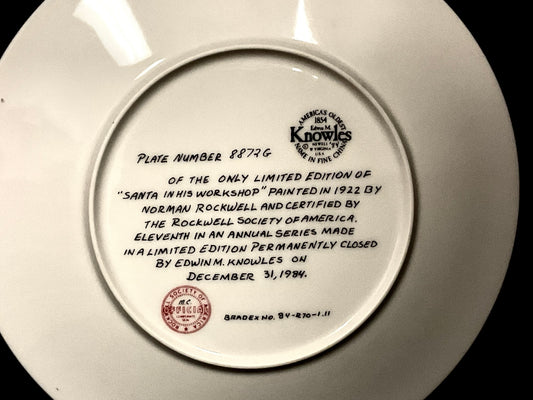 Norman Rockwell Santa in His Workshop Vintage 1984 Limited Edition Collector Plate