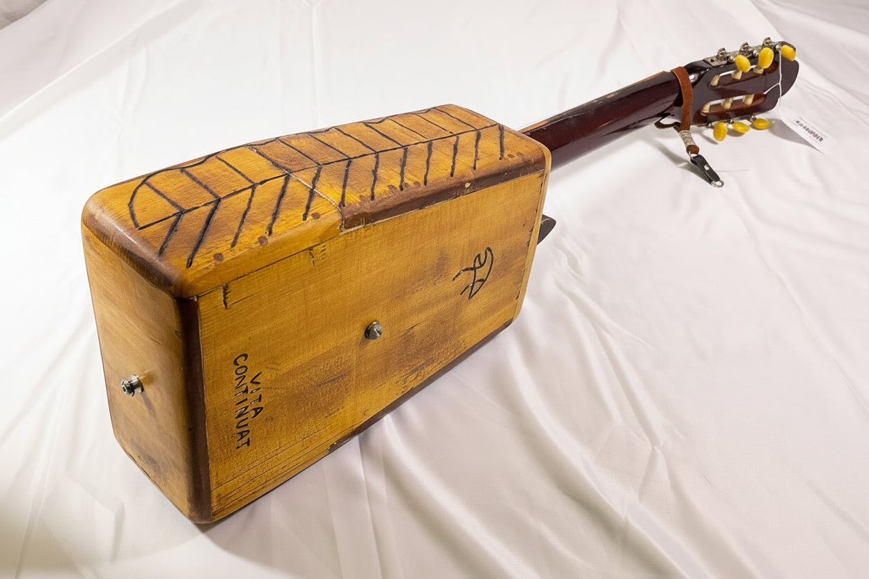 Hand-Carved Wooden Guitar Small Handmade Real Musical Instrument Art