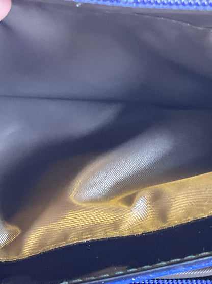 Royal Blue Patent Leather Style Goldtone Accent Zipper Tote Handbag