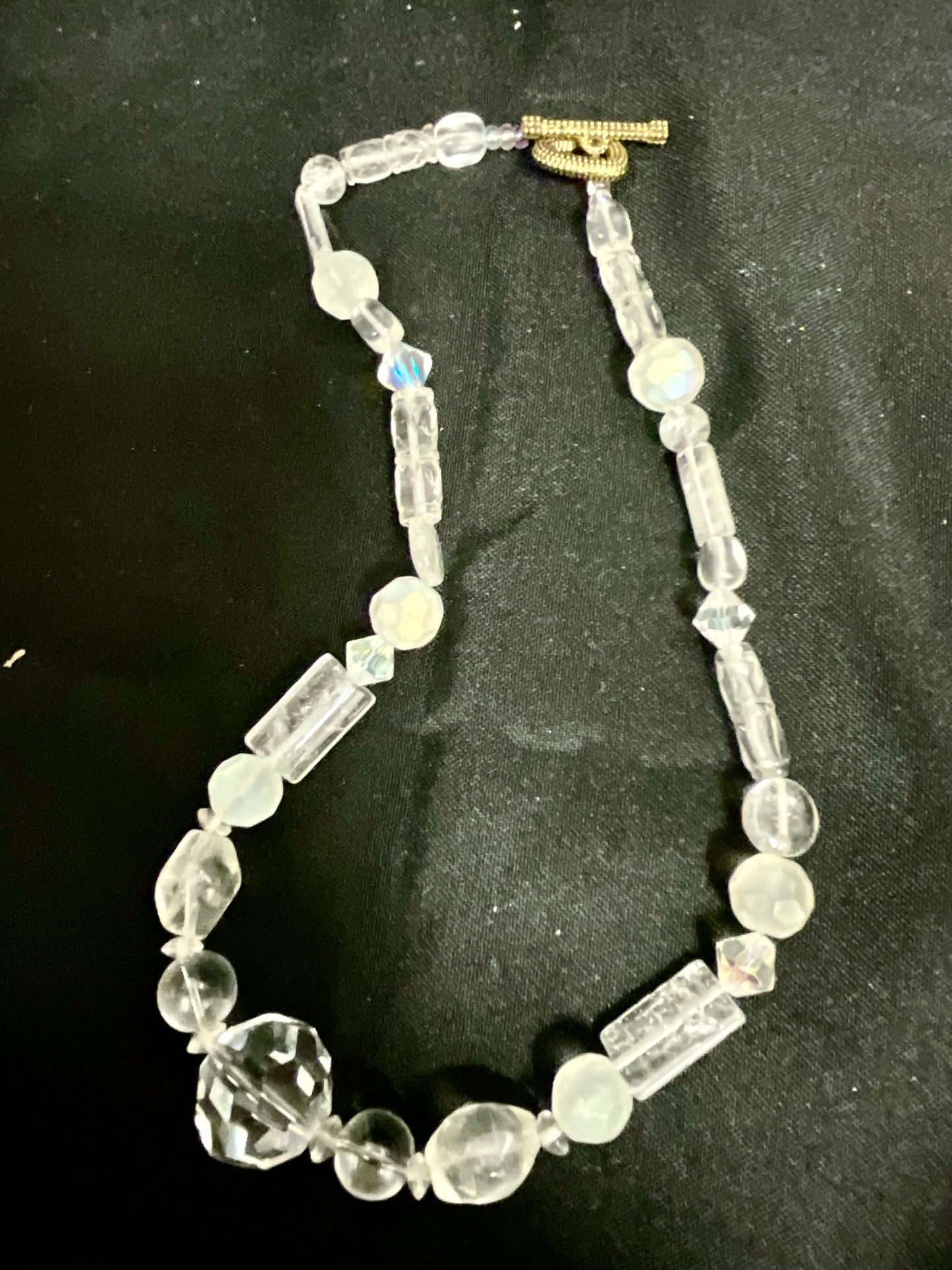 Clear Beaded Choker Necklace with Gold Clasp