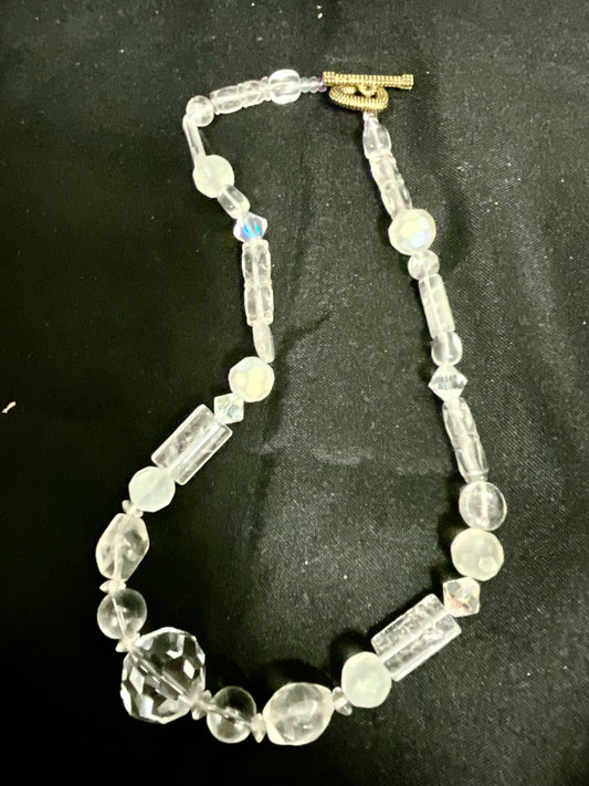 Clear Beaded Choker Necklace with Gold Clasp