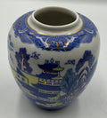 Vintage Chinese Chinoiserie Blue White Pagoda Ginger Jar No Lid